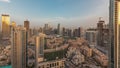 Panorama showing aerial panoramic skyline of a big futuristic city timelapse. Business bay and Downtown Royalty Free Stock Photo