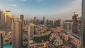 Panorama showing aerial panoramic skyline of a big futuristic city timelapse. Business bay and Downtown Royalty Free Stock Photo