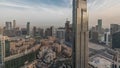 Panorama showing aerial panoramic skyline of a big futuristic city timelapse. Business bay and Downtown Royalty Free Stock Photo