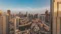 Panorama showing aerial panoramic skyline of a big futuristic city timelapse. Business bay and Downtown Royalty Free Stock Photo