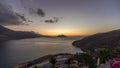 Panorama showing Amorgos island aerial day to night timelapse from above. Greece Royalty Free Stock Photo