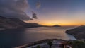 Panorama showing Amorgos island aerial day to night timelapse from above. Greece Royalty Free Stock Photo