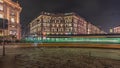 Panorama showing the Cordusio Square night timelapse in Milan