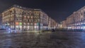 Panorama showing the Cordusio Square night timelapse in Milan