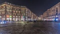 Panorama showing the Cordusio Square night timelapse in Milan Royalty Free Stock Photo