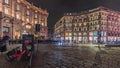 Panorama showing the Cordusio Square night timelapse in Milan Royalty Free Stock Photo