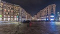 Panorama showing the Cordusio Square night timelapse in Milan