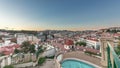 Panorama showing Jardim do Torel day to night timelapse with views to the city center of Lisbon after sunset. Portugal Royalty Free Stock Photo