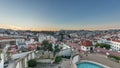 Panorama showing Jardim do Torel day to night timelapse with views to the city center of Lisbon after sunset. Portugal Royalty Free Stock Photo