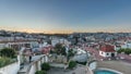 Panorama showing Jardim do Torel day to night timelapse with views to the city center of Lisbon after sunset. Portugal Royalty Free Stock Photo