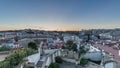 Panorama showing Jardim do Torel day to night timelapse with views to the city center of Lisbon after sunset. Portugal Royalty Free Stock Photo