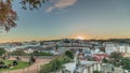 Panorama showing Jardim do Torel timelapse with views to the city center of Lisbon during sunset. Portugal Royalty Free Stock Photo