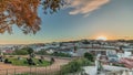 Panorama showing Jardim do Torel timelapse with views to the city center of Lisbon during sunset. Portugal Royalty Free Stock Photo