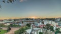 Panorama showing Jardim do Torel timelapse with views to the city center of Lisbon during sunset. Portugal Royalty Free Stock Photo