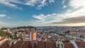 Panorama showing Lisbon famous aerial view from Miradouro da Senhora do Monte tourist viewpoint timelapse Royalty Free Stock Photo