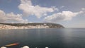 Panorama showing view of Sesimbra Town and Port timelapse, Portugal. Royalty Free Stock Photo