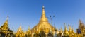 Panorama of Shwedagon pagoda with blue sky.