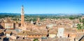 Panorama of Siena, aerial view with the Torre del Mangia Mangia Tower and Piazza del Campo Campo square , Tuscany Italy