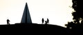 Panorama Silhouette Of Family And Cyclist On A Hill Royalty Free Stock Photo
