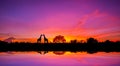 Panorama silhouette tree in africa with sunset.Amazing sunset and sunrise. Royalty Free Stock Photo