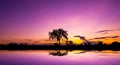 Panorama silhouette tree in africa with sunset.Amazing sunset and sunrise. Royalty Free Stock Photo