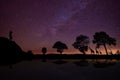 Panorama silhouette tree in africa with sunset.Amazing sunset and sunrise. Royalty Free Stock Photo