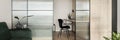 Home office behind tempered glass wall, panorama Royalty Free Stock Photo