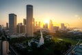 Panorama of Singapore business district skyline and office skyscraper during sunrise in Marina bay, Singapore. Asian tourism, Royalty Free Stock Photo