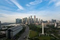 Panorama of Singapore business district skyline and Singapore skyscraper with War Memorial Park in morning at Marina Bay, Royalty Free Stock Photo