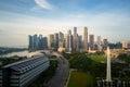 Panorama of Singapore business district skyline and skyscraper during sunrise at Marina Bay, Singapore. Asian tourism, modern city Royalty Free Stock Photo