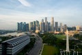 Panorama of Singapore business district skyline and Singapore skyscraper with War Memorial Park in morning at Marina Bay, Royalty Free Stock Photo