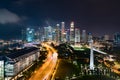 Panorama of Singapore business district skyline and skyscraper with War Memorial Park in night at Marina Bay, Singapore. Asia Royalty Free Stock Photo