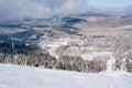Panorama of ski resort Kopaonik, Serbia, mountains view, houses covered with snow Royalty Free Stock Photo
