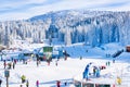 Panorama of ski resort Kopaonik, Serbia, people, lift, mountains