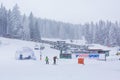 Panorama of ski resort Kopaonik, Serbia, skiers, lift, mountains