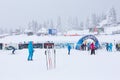 Panorama of ski resort Kopaonik, Serbia, skiers, lift, mountains