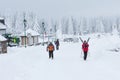 Panorama of ski resort Kopaonik, Serbia, skiers, pine trees