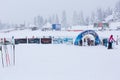 Panorama of ski resort Kopaonik, Serbia, skiers, pine trees