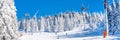 Ski resort view, chair lift, slope Royalty Free Stock Photo