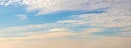 Panorama of the sky with unusual clouds at sunset