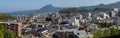 Panorama of Skyline of Beppu City and Bay, with hot steam and onsen. Beppu, Oita, Japan, Asia
