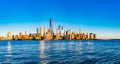 Panorama of skyline of downtown Manhattan over Hudson River under blue sky, in New York City, USA Royalty Free Stock Photo