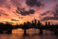 Panorama of the skyline Frankfurt am Main at twilight Royalty Free Stock Photo