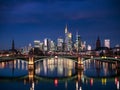 Panorama of the skyline Frankfurt am Main at twilight Royalty Free Stock Photo