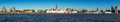 Panorama/Skyline of Hamburg harbor from the opposite side of the Elbe Royalty Free Stock Photo