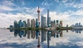 Panorama of the skyline of Shanghai on a sunny day