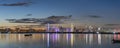 Panorama of skyline of Shenzhen city, China at dusk. Viewed from Hong Kong border Lau Fau Shan Royalty Free Stock Photo