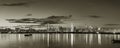 Panorama of skyline of Shenzhen city, China at dusk. Viewed from Hong Kong border Lau Fau Shan Royalty Free Stock Photo