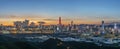 Panorama of skyline of Shenzhen city, China at sunset. Viewed from Hong Kong border Royalty Free Stock Photo