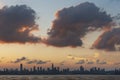 Skyline of Shenzhen city, China under sunset. Viewed from Hong Kong border Royalty Free Stock Photo